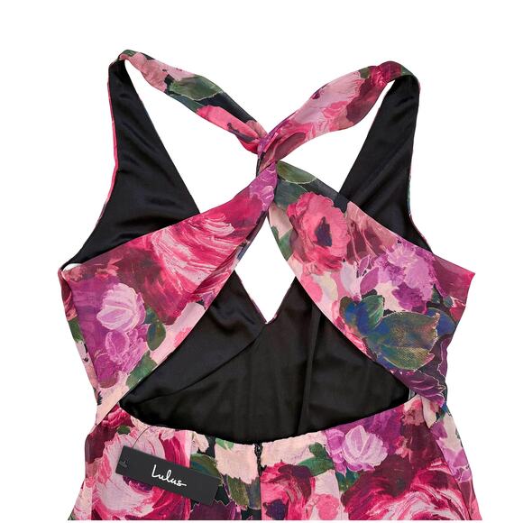 NWT Lulus Floral Halter Midi Dress Sz S Pink Romantic Prom HOCO Wedding Chiffon - Picture 5 of 9